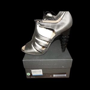Proenza Schouler Open-Toe Gray Sheen Heels